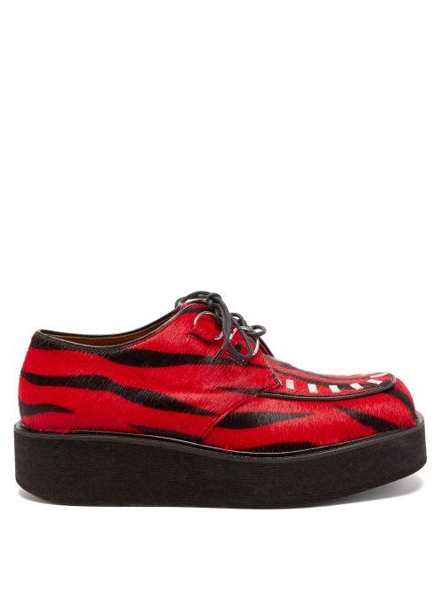 Ladies Shoes Marni - Studded Zebra-print Calf-hair Flatform Creepers - Womens - Red Multi