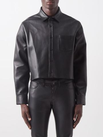 Altu - Patch-pocket Cropped Leather Jacket - Mens - Black