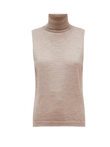 Matchesfashion.com The Row - Becca Roll-neck Sleeveless Cashmere Sweater - Womens - Light Brown