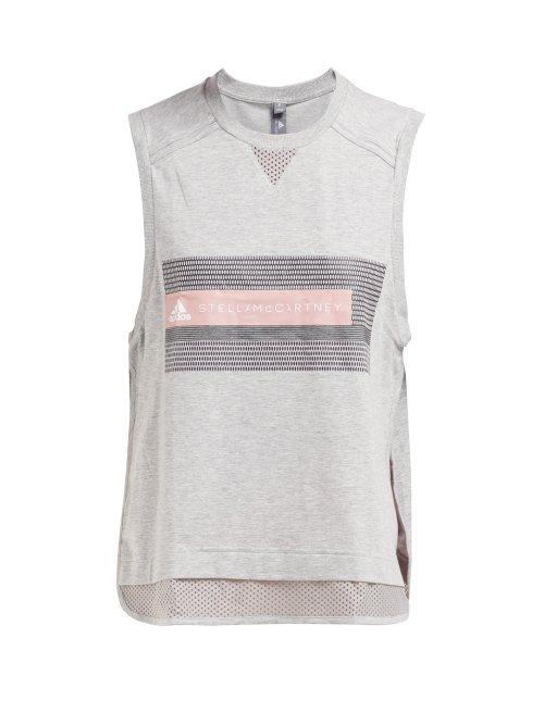 Matchesfashion.com Adidas By Stella Mccartney - Logo Print Cotton Blend Tank Top - Womens - Grey
