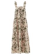 Matchesfashion.com Adriana Degreas - Lily Of The Valley-print Tiered Linen-blend Dress - Womens - Green Print