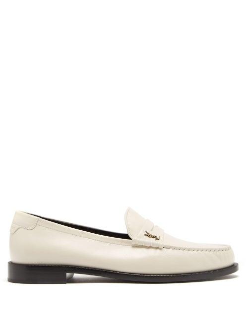 Matchesfashion.com Saint Laurent - Monogram Leather Penny Loafers - Mens - White