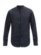 Matchesfashion.com Giorgio Armani - Stand Collar Cotton-blend Poplin Shirt - Mens - Navy