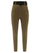Ladies Rtw Self-portrait - Belted High-rise Jersey Track Pants - Womens - Khaki
