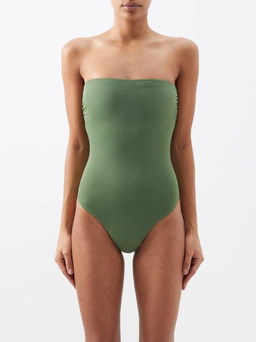 Norma Kamali - Bishop Strapless Swimsuit - Womens - Olive Green