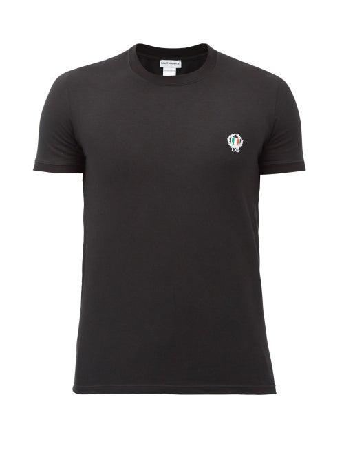 Matchesfashion.com Dolce & Gabbana - Logo-embroidered Stretch-cotton T-shirt - Mens - Black