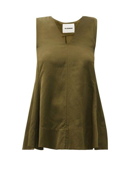 Matchesfashion.com Jil Sander - Asymmetric Fluted V-neck Top - Womens - Dark Green