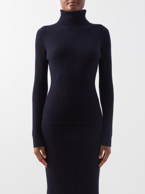 Allude - Roll-neck Cashmere Sweater - Womens - Dark Navy
