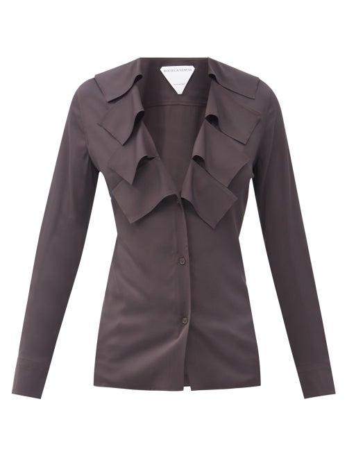 Matchesfashion.com Bottega Veneta - Neck-tab Crepe Blouse - Womens - Dark Brown