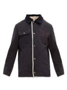 Matchesfashion.com Valentino - Logo Embroidered Shearling Lined Cotton Jacket - Mens - Navy