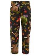 Matchesfashion.com Nipoaloha - Fruit And Vegetable Print Cotton Trousers - Mens - Black
