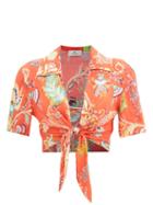 Etro - May Rosso Paisley-print Knotted Cropped Top - Womens - Orange Print