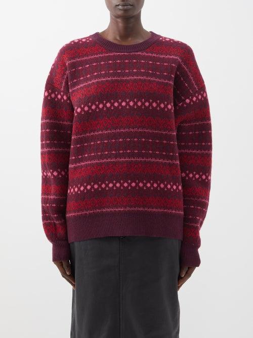 Isabel Marant Toile - Leyster Fair Isle-jacquard Wool Sweater - Womens - Dark Maroon
