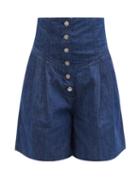 Matchesfashion.com Made In Tomboy - Pleated Wide-leg Denim Shorts - Womens - Indigo