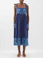 Juliet Dunn - Embroidered Cotton Dress - Womens - Blue Multi