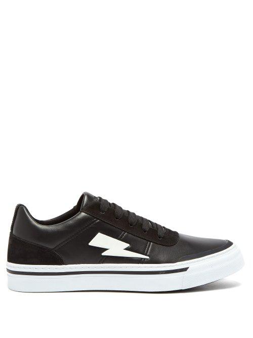 Matchesfashion.com Neil Barrett - Lightning Bolt Leather Trainers - Mens - Black White