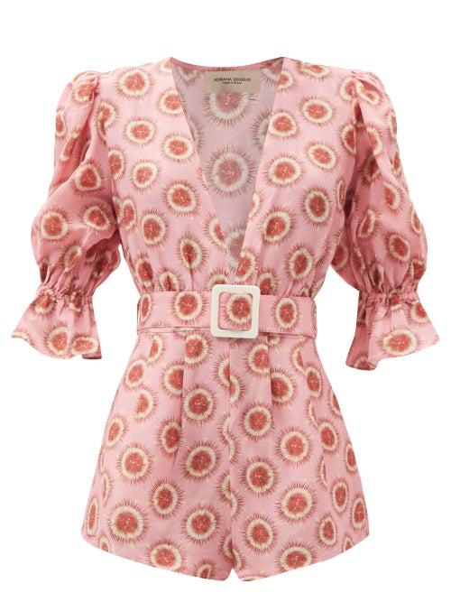 Matchesfashion.com Adriana Degreas - Exotic Passion Belted Playsuit - Womens - Pink Print