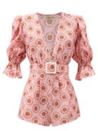 Matchesfashion.com Adriana Degreas - Exotic Passion Belted Playsuit - Womens - Pink Print