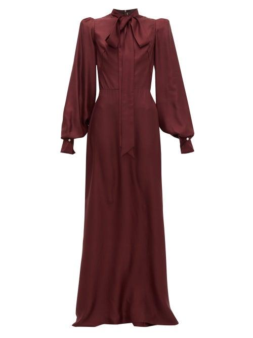 Matchesfashion.com The Vampire's Wife - Pussy Bow Silk Twill Gown - Womens - Burgundy
