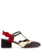 Matchesfashion.com Marni - Waved Velvet And Suede Sandals - Womens - Black Gold