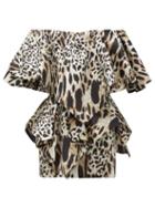 Matchesfashion.com Alexandre Vauthier - Off The Shoulder Lynx Print Silk Mini Dress - Womens - Leopard