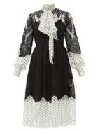 Matchesfashion.com Erdem - Medina Tie-neck Lace And Polka-dot Georgette Dress - Womens - White Black