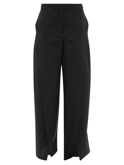 Matchesfashion.com Loewe - Slit Wool Twill And Seersucker Trousers - Womens - Black