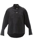 Matchesfashion.com Palmer//harding - Rhesus Sash-neck Check Cotton-blend Poplin Blouse - Womens - Black