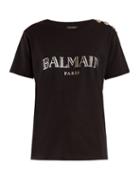 Matchesfashion.com Balmain - Logo Print Cotton T Shirt - Womens - Black Silver