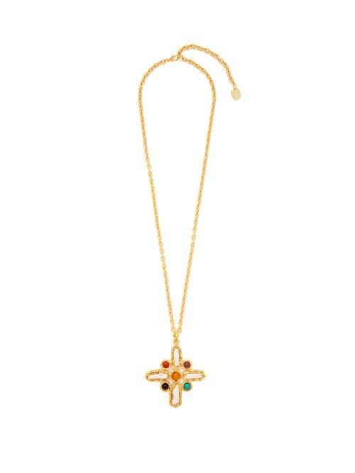 Matchesfashion.com Sylvia Toledano - Croix Baroque Embellished Cross Pendant Necklace - Womens - Multi