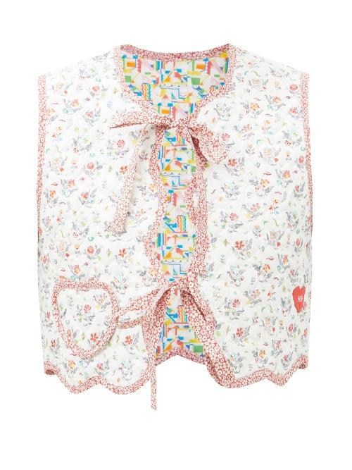 Horror Vacui - Pauline Reversible Floral-print Cotton Gilet - Womens - White Multi