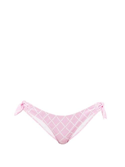 Matchesfashion.com Fisch - Marigot Side-tie Diamond-print Bikini Briefs - Womens - Light Pink