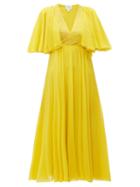 Matchesfashion.com Giambattista Valli - Butterfly Sleeve Silk Chiffon Midi Dress - Womens - Yellow