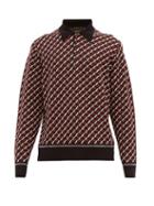 Matchesfashion.com Prada - Geometric Jacquard Long Sleeved Polo Shirt - Mens - Black Burgundy