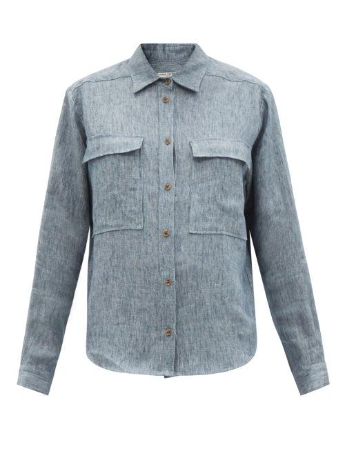 Matchesfashion.com Three Graces London - Willow Chest-pocket Linen-denim Shirt - Womens - Light Blue