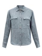 Matchesfashion.com Three Graces London - Willow Chest-pocket Linen-denim Shirt - Womens - Light Blue