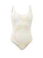 Totme - Logo-print Scoop-neck Swimsuit - Womens - Beige