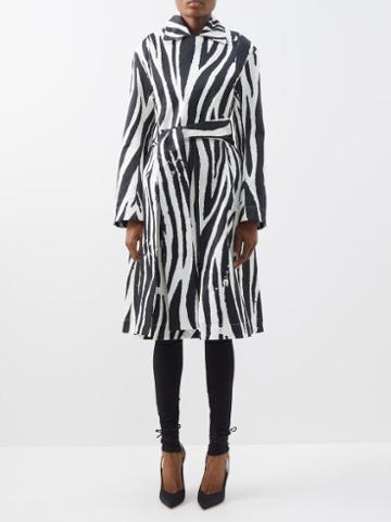 Az Factory - Zebra-print Cotton Zipped Trench Coat - Womens - Black White
