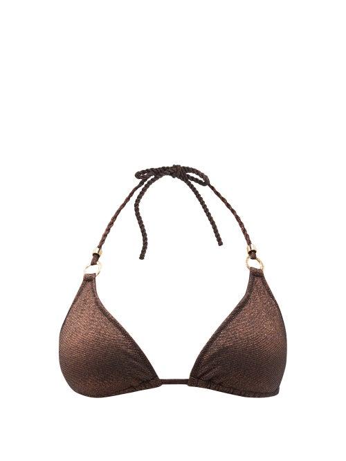Matchesfashion.com Heidi Klein - Solta Metallic Triangle Bikini Top - Womens - Brown