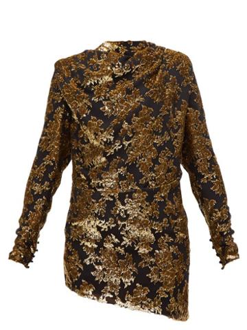 Matchesfashion.com Saint Laurent - Tie Back Floral Tinsel Devor Mini Dress - Womens - Black Gold