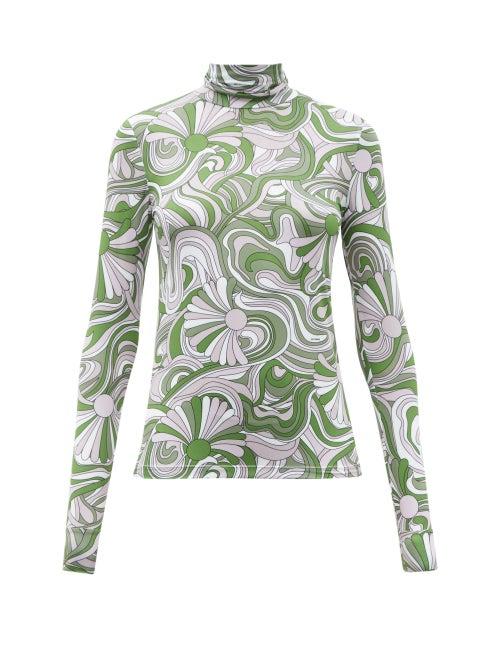 Matchesfashion.com Raf Simons - Floral-print Stretch-jersey Roll-neck Top - Womens - Green Multi