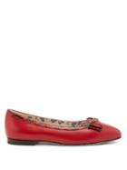 Matchesfashion.com Gucci - Eva Bow Embellished Leather Ballet Flats - Womens - Red