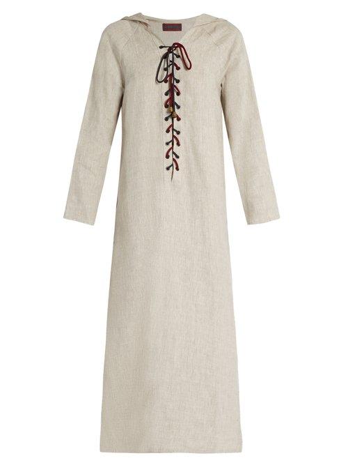 Matchesfashion.com Albus Lumen - Hooded Lace Up Linen Kaftan - Womens - Beige