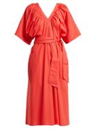 Matchesfashion.com Merlette - Lante Tie Waist Cotton Dress - Womens - Red