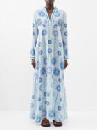 Emporio Sirenuse - Hero Gytha Sea U Floral Cotton-voile Dress - Womens - Blue