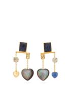 Matchesfashion.com Lizzie Fortunato - Lucky Mismatched Gemstones Gold Plated Earrings - Womens - Blue