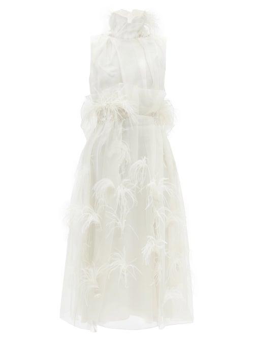 Roksanda - Karea Feather-trimmed Silk-organza Dress - Womens - Ivory