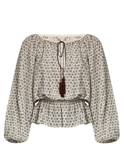 Talitha Gia Block-print Silk-crepe Top