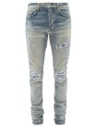 Matchesfashion.com Amiri - Mx1 Distressed Bandana-panelled Slim-leg Jeans - Mens - Blue