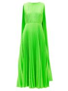 Matchesfashion.com Valentino - Caped-shoulder Pleated-crepe Dress - Womens - Green